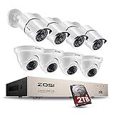 ZOSI 8CH 1080P Security Camera System Outdoor with 2TB Hard Drive,8 Channel 1080P CCTV Recorder and 8pcs HD 1920TVL Home Surveillance Cameras with Night Vision Easy Remote Access Motion Alert