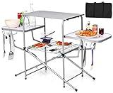 Giantex Folding Grill Table with 26'' Main Tabletop, Portable Aluminum Camping Table, Carrying Bag, Quick Set-up, Outdoor Camping Kitchen Food Prep Station for Picnic Tailgating RVing Backyard