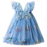 NNJXD Baby Girl Flower Embroidery Tulle Dress Butterfly Toddler Birthday Party Dresses 2109 Blue Size(90) 12-24 Months
