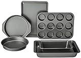 Amazon Basics 6 Piece Nonstick, Carbon Steel Oven Safe Bakeware Set with Cake, Muffin, Cookie, and Loaf Pans, 6 Piece, 16.25 x 11.75 x 6.25 inches