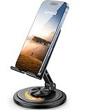 Lamicall Cell Phone Stand for Desk - [360° Rotation] Sturdy Adjustable Desktop Phone Holder, Foldable Mobile Stand, Office Desk Accessories for iPhone 17 16 15 14 Pro Max Air, Galaxy S25, Cellphones