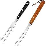 Ponpon 2Pcs Meat Forks Stainless Steel Carving Fork with Wooden Handle Barbecue Fork for Cooking Kitchen (2)
