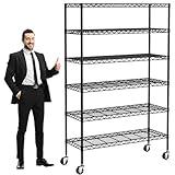 YYkokocat 6-Tier Wire Shelving Unit 2100Lb Capacity Adjustable Storage Shelves Heavy Duty Storage Rack with Wheels NSF Metal Shelf for Closet Kitchen Garage Basement, 82" H x 48" L x 18" D, Black