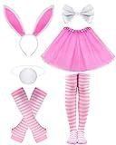 Dolkoic Easter Bunny Headband Costume Accessory Set with Bowtie Tail and Tutu Skrit,Cute Bunny Cosplay for Women Girls Halloween Easter Dress Up Party Supplies