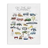 Stupell Industries Watercolor On The Go Transportation Alphabet with Firetruck Airplane and School Bus Canvas Wall Art, 16 x 20, Design by Artist Dishique