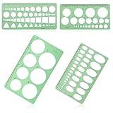 4pcs Circle Template for Drawing, Transparent Plastic Drafting Tool Various Geometric Round Circle and Oval Stencil Formwork Ruler Measuring Tool for Office School Building Drawings (Green)