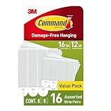 Command Medium and Large Picture Hanging Strips, Damage Free Hanging Picture Hangers, No Tools Wall Hanging Strips for Living Spaces, White, 8 Medium Pairs and 8 Large Pairs