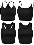 Boao 4 Pieces Crop Tops for Women, Basic Workout Tops Spaghetti Strap Tank Tops Sleeveless Racerback Cami for Sports Gym Black