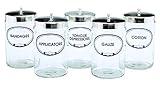 Grafco Glass Sundry Jars with Lids, Labeled, Medical Dressing Storage (Set of 5)