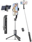 Selfie Stick Tripod with Detachable Phone Holder, 41.7" Extendable Phone Tripod with Remote, 360° Rotatable Tripod Stand for iPhone, Samsung, and Android Smartphones (Black)