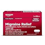 Amazon Basic Care Migraine Relief, Acetaminophen, Aspirin (NSAID) and Caffeine Tablets, Headache Pain Reliever/Pain Reliever Aid, 200 Count