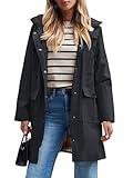 Women's Waterproof Rain Jacket Lightweight Raincoat Hooded Windbreaker Trench Coat (Black,Medium)