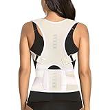 Thoracic Back Brace Posture Corrector - Magnetic Support for Neck Shoulder Upper and Lower Back Pain Relief - Perfect Posture Brace for Cervical Lumbar Spine - Fully Adjustable Belt (Beige, Medium)