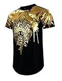 SCREENSHOT-S11279 Mens Hip-Hop Streetwear Premium Quality Urban Tee - Snake Head Masked Medusa Goddess Gold Foil Embossed Gel Print T-Shirt-Black-3XLarge