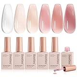Beetles Jelly Gel Nail Polish Set, 6 Colors Neutral Sheer Milky White Nude Pink Gel Polish Kit Soak off Uv DIY Nail Concealer Trend French Whipsers of Love Nail Art Salon Gift for Girls Women
