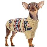 PUMYPOREITY Dog Christmas Sweater, Warm Dog Sweater Medium Size Dog, Turtleneck Medium Dog Sweaters, Soft Dog Christmas Outfit for French Bulldog, Schnauzer, Khaki, M