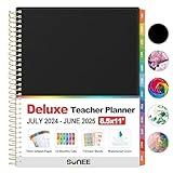 SUNEE Deluxe Teacher Planner 2024-2025, Lesson Planner Book 8.5" x 11" Daily Weekly and Monthly Organizers, Jul 2024 - Jun 2025 Planner with Pocket, Page Tabs, Planning Stickers, Black