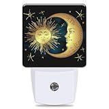 Celestial Moon Sun Night Light Plug into Wall with Dusk to Dawn Light Sensors Boho Chic Stars Night Light LED Lamp for Bedroom Hallway Home Wall Decor Nightlight for Girls Boys Men Women