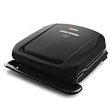 George Foreman 4-Serving Removable Plate Electric Grill and Panini Press, George Tough Non-Stick Coating, Drip Tray Catches Grease, Black