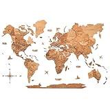 ENJOY THE WOOD 3D Wood World Map Wall Art Large Wood Wall Décor Housewarming Gift Idea Art World Travel Map For Home & Kitchen or Office (Oak, XL)