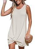 CUPSHE Women's Sleeveless Swimsuit Coverup Waffle Knit Swimwear Beach Cover Ups Twisted Mini Dress Beige Medium