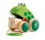 Hape Frog Pull-Along | Wooden Frog Fly Eating Pull Toddler Toy, Bright Colors