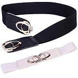 Beltox Womens Belts Elastic Stretch Cinch Plus Fashion Dress Belts for ladies(30"-51",Black and White 2 Pack)