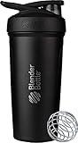 BlenderBottle Strada Shaker Cup Insulated Stainless Steel Water Bottle with Wire Whisk, 24-Ounce, Black