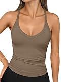 Trendy Queen Womens Workout Tank Tops Racerback Summer 2025 Camisole Top V Neck Ribbed Sleeveless Beach Fashion Clothes Coffeegrey S