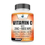 American Standard Supplements Vitamin C 2000mg, Zinc 40mg, and Rose HIPS 50mg Per Serving – Vegan, Gluten Free, Non-GMO, 120 Capsules, 60 Servings