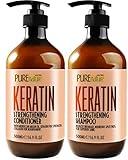 Keratin Shampoo and Conditioner Set - Sulfate and Paraben Free Treatment for Dry Hair - Anti Frizz, Collagen Enriched Formula for Curly or Damaged Hair - Safe for Men and Women with Color Treated Hair