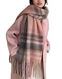 Wander Agio Winter Women Warm Scarf Long Shawl Large Scarves Cold Weather Thicker Blanket Wrap Colour Plaid Stripe Pink Grey 02