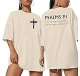 Christian Shirt Women Psalms 91 Jesus Love T-Shirt Religious Christian Shirt Bible Verse Tees Tops Apricot