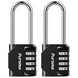 Puroma 2 Pack 2.6 Inch Long Shackle Combination Lock 4 Digit Outdoor Waterproof Padlock for School Gym Locker, Sports Locker, Fence, Gate, Toolbox, Case, Hasp Storage (Black)