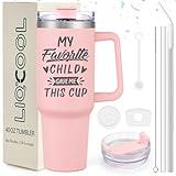 LiqCool Mom Christmas Gifts, 40 Oz My Favorite Child Gave Me This Cup Tumbler, Cute Christmas Gifts for Mom from Daughter Son, Unique Popular Christmas Presents Gifts Ideas for Wife(Pink)