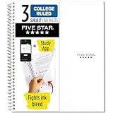 Five Star Spiral Notebook + Study App, 3 Subject, College Ruled Paper, Fights Ink Bleed, Water Resistant Cover, 8-1/2" x 11", 150 Sheets, White (72464)
