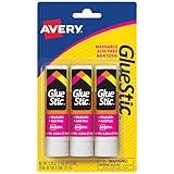 Avery Glue Stick White, Washable, Nontoxic, 0.26 oz. Permanent Glue Stic, 3pk (00164)