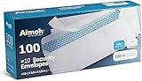 Aimoh #10 Security Tinted Self-Seal Envelopes - No Window - Size 4-1/8 X 9-1/2 Inches - White - 24 LB - 100 Count (34100)