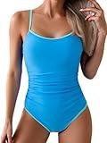 Eomenie Women's One Piece Swimsuit Tummy Control Slimming Bathing Suit Color Block Spaghetti Strap 1 Piece Swim Suit Swimwear