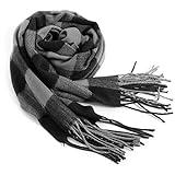 Rdylymx Men's Classic Arrival Winter Plaid Scarf with Tassel Edge - Soft, Warm, 72" 13" (Black Grey)