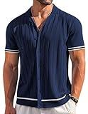 COOFANDY Men's Button Down Short Sleeve Shirt Athletic Fit Textured Shirt Button Up Casual Relaxed-Fit Shirts Navy Blue