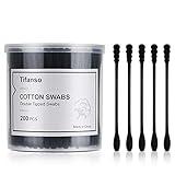 tifanso 200 Count Black Cotton Swabs, Natural Black Double Tipped Cotton Buds, Cruelty-Free Ear Swabs, Chlorine-Free Hypoallergenic