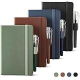 NETANY 4 Pack Small Notebook Pocket Notebook, A6 Mini Leather Hardcover Journal, 3.7" X 5.7", 416 Pages Note Pads, Black, Green, Brown, Blue