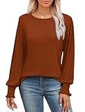 Saloogoe Women's Long Sleeve Tops Dressy Casual Blouses Ruffle Sleeve Cute Winter Tunic Tops for Leggings Caramel S