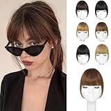 YBYMCAI Clip-in Bangs-Fake Bangs Hair Clip Brown Hair Extensions for Women Real Human Hair French Style Clips with Temples Hairpieces Curved Bangs for Daily Wear