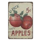 Pick Tasty Apples 5 Cents Retro Vintage Metal Tin Signs Summer Apples Signs Decorative Wall Art Signage Primitive Farmhouse Country Outdoor Kitchen Fruit Shop Cafes Bar Modern Home Decor 12x8 in