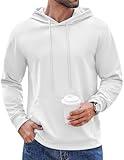 COOFANDY Men's Hoodie Pullover Hipster Pleated Textured Long Sleeve Casual Knit Pullover Hoodies White