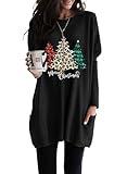 Dokotoo Womens Christmas Shirts Comfort Sweatshirt Casual Winter Fall Outfits for Women 2024 Christmas Trees Print Long Sleeve Tshirts Tunics Oversized Sweatshirt Tshirt Dress Black L