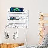 YONGAIJIA Bedside Wall Mount Shelf, Adhesive Bedside Organizer for Remote、Phone、Glasses. Bedside Accessories Storage suitable for College Dorm 、bunk bed 、 Bedroom、Rv（White）