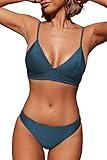 CUPSHE Women's Solid Color Sexy Triangle Bikini Set Padded Swimsuit, S Navy